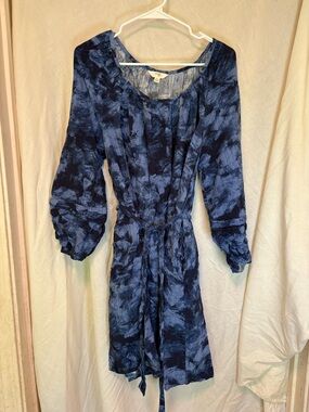 Women's Terra & Sky Floral 1X Blue Dress Peasant Sleeve Boho
